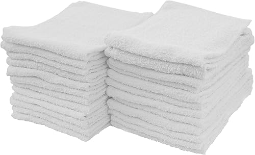S&T INC. Toallas de limpieza multiusos de rizo de algodón para el hogar, automóvil, automóvil y garaje, 14 x 17 pulgadas, color blanco, paquete de 24