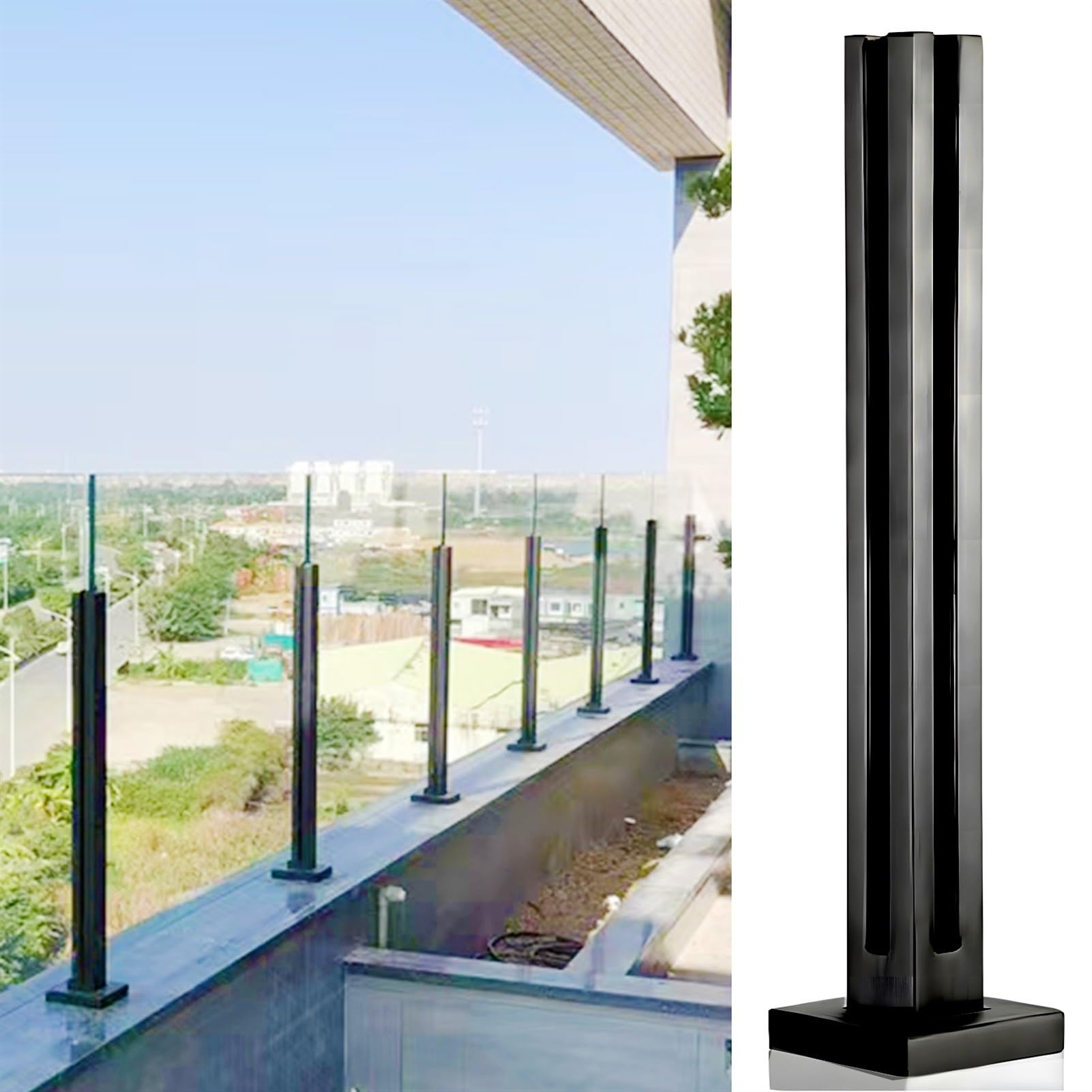 Matowy czarny słupek narożny do balustrady 65 cm / 25.6in ze stali nierdzewnej system 304 il gumowe tralki do 10 12 mm s bezpieczne na schody Solut