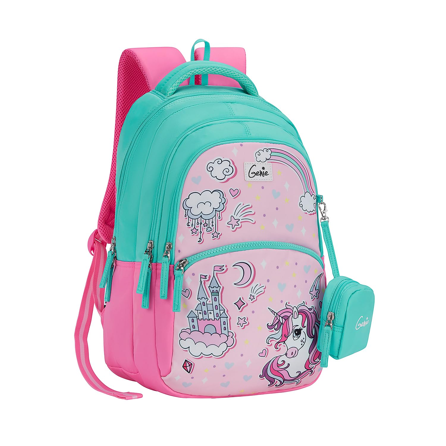 genie Stardew School Backpack for Girls |17 In-27 Ltr with Three Compartments, Side Pockets and Light Weight with Padded Shoulders |Best for Books,Stationery, Lunch Box & Essentials - Pink-picture-44