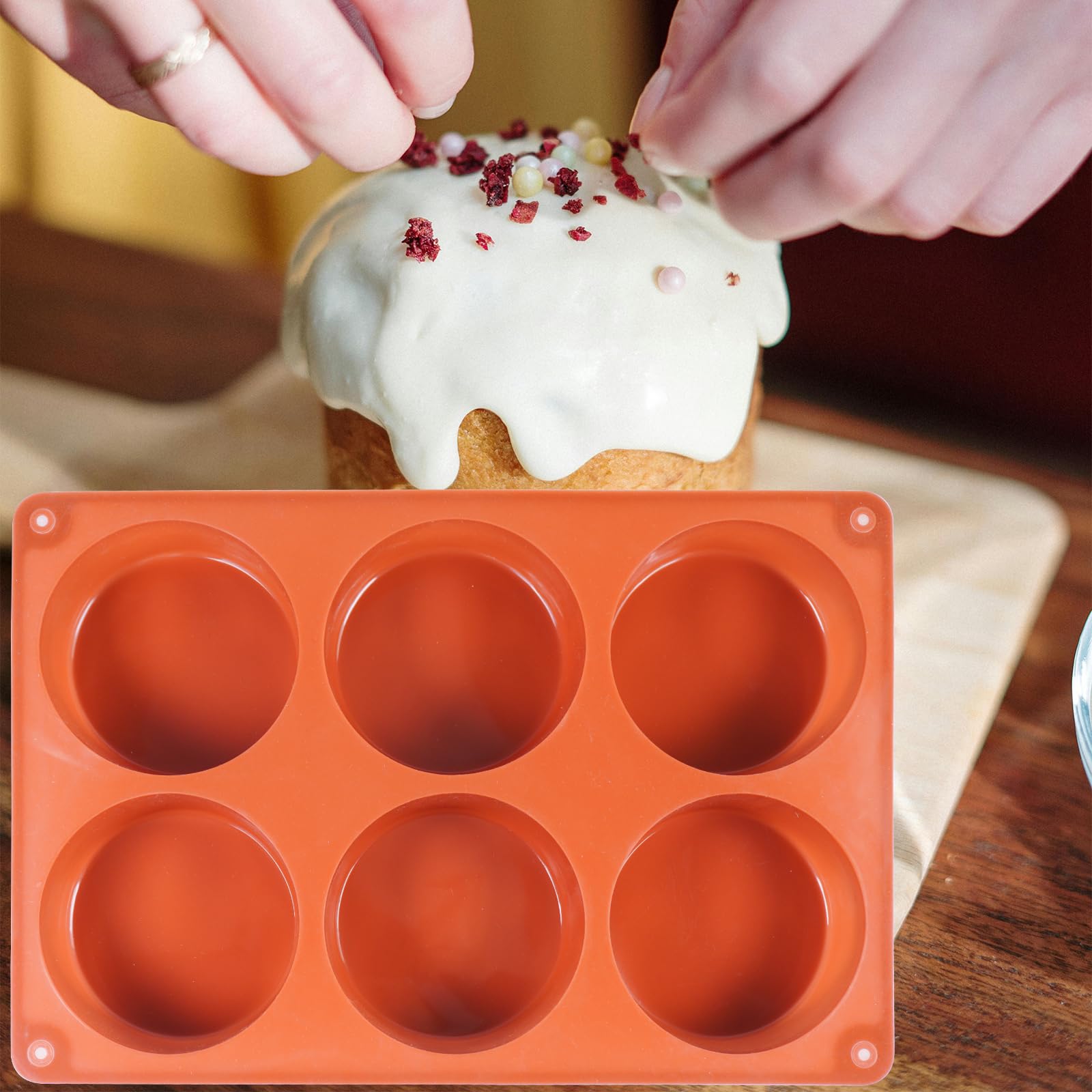 Paquete De 1 Moldes Redondos Para Galletas De Chocolate, 6 Cavidades, Moldes De Silicona Para Hornear, Como Molde Para Magdalenas, Tartas De Queso, Brownie 26,8 x 18,8 x 3,5