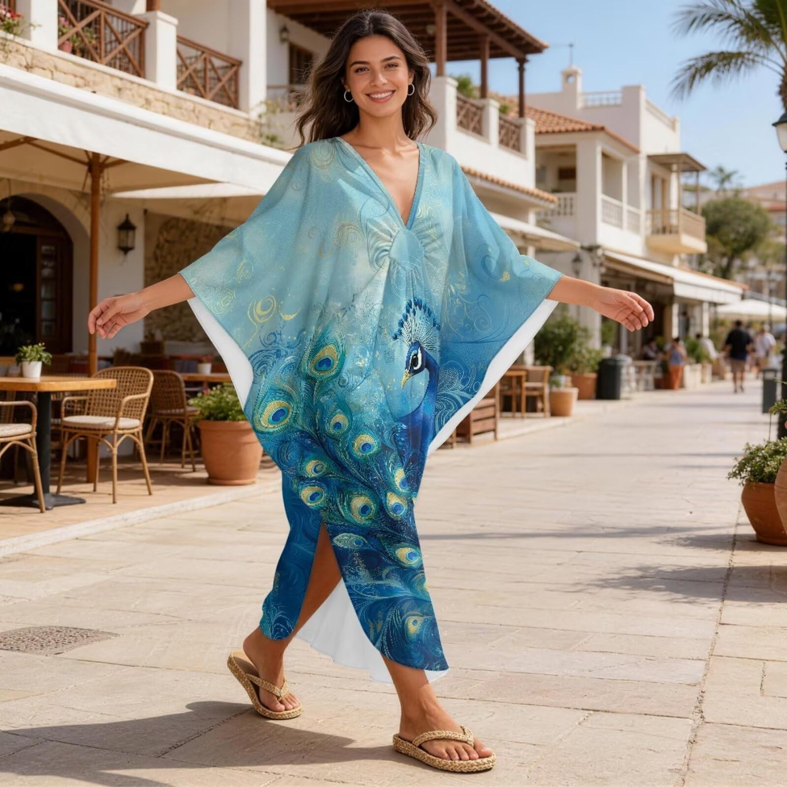 Xoenoiee Damskie sukienki kaftan plus size strój kąpielowy okrycie nietoperza rękaw letni strój kąpielowy kaftan okrycie plażowe