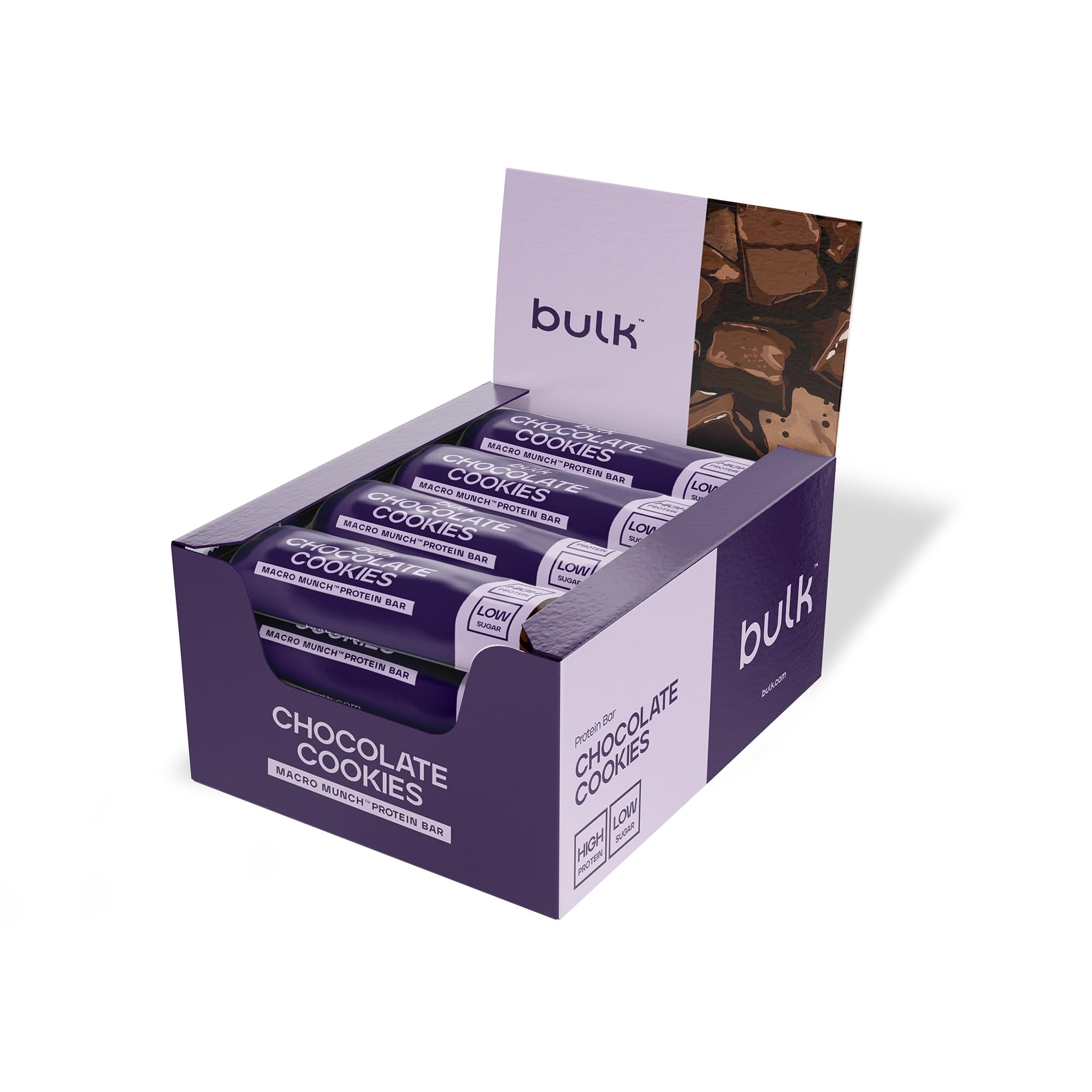 Bulk Macro Munch Barrita Proteica | Chocolate Cookies | 12 x 62g | 20g de proteína por barrita | Baja en azúcar | Alta en fibra | Triple capa | óptimo para llevar