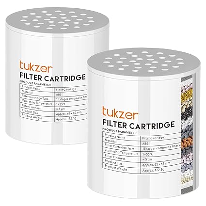 Tukzer Replacement Cartridge for 15-Stage Shower Head Filter Softener for Hard Water| High-Output Filter for Bathroom, Removes Chemicals, Chlorine| Revitalize, Improves Skin, Reduce Hair Fall (Pack 2)