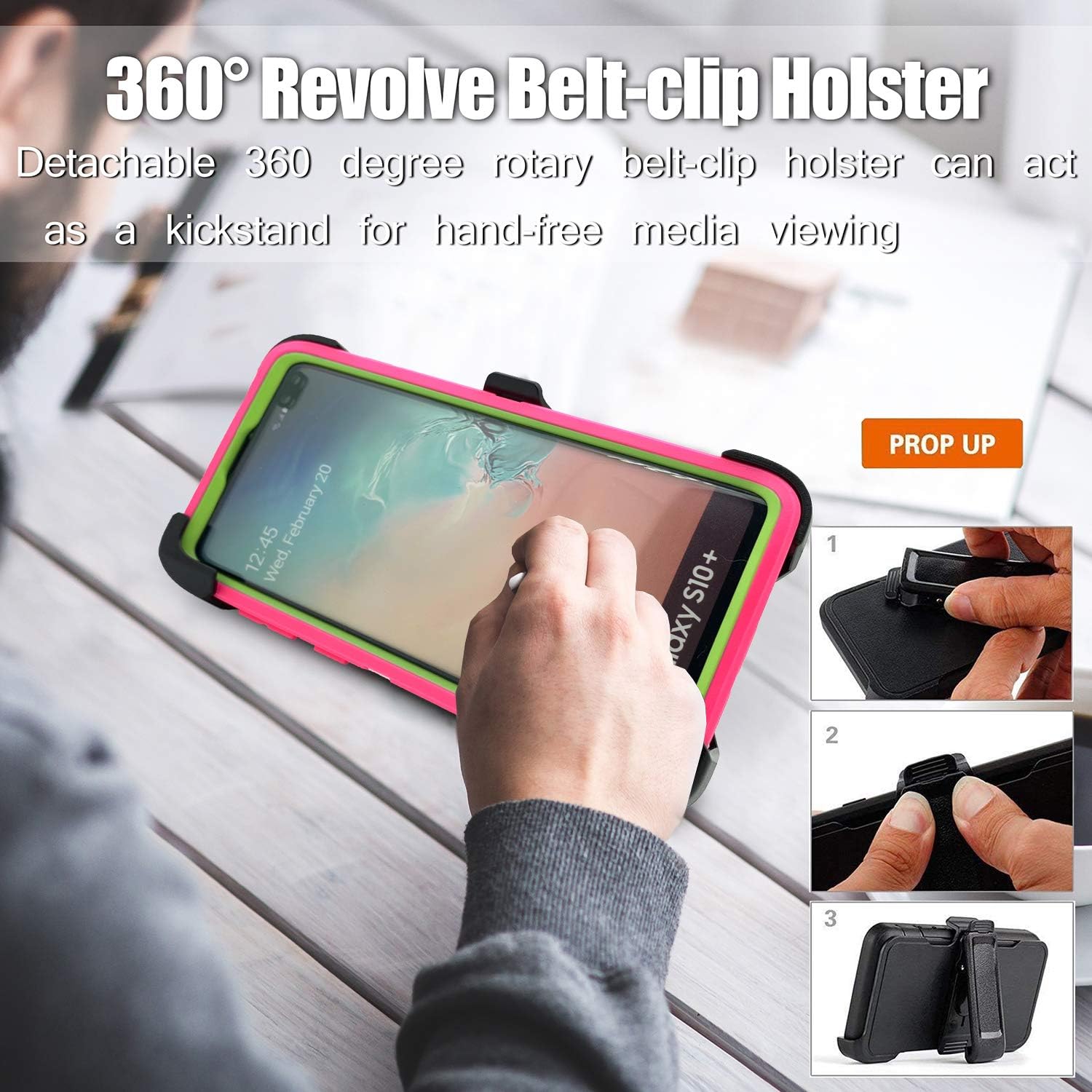 S10+ Case,Samsung Galaxy S10 Plus Case with Belt Clip,Vodico Silicone Cover+Hard Bumper Heavy Duty Protection Defender Non Slip Secure Grip Shockproof Cover with Kickstand Phone Cases (Rose Green)