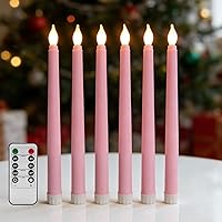 Vista 20 de Velas Cónicas Sin Llama Color Rosa con Control Remoto, Juego de 12 Candeleros LED Navideños a
