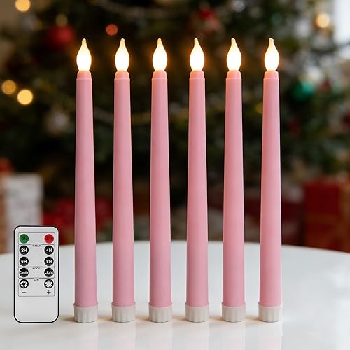 Miniatura 20 de Velas Cónicas Sin Llama Color Rosa con Control Remoto, Juego de 12 Candeleros LED Navideños a