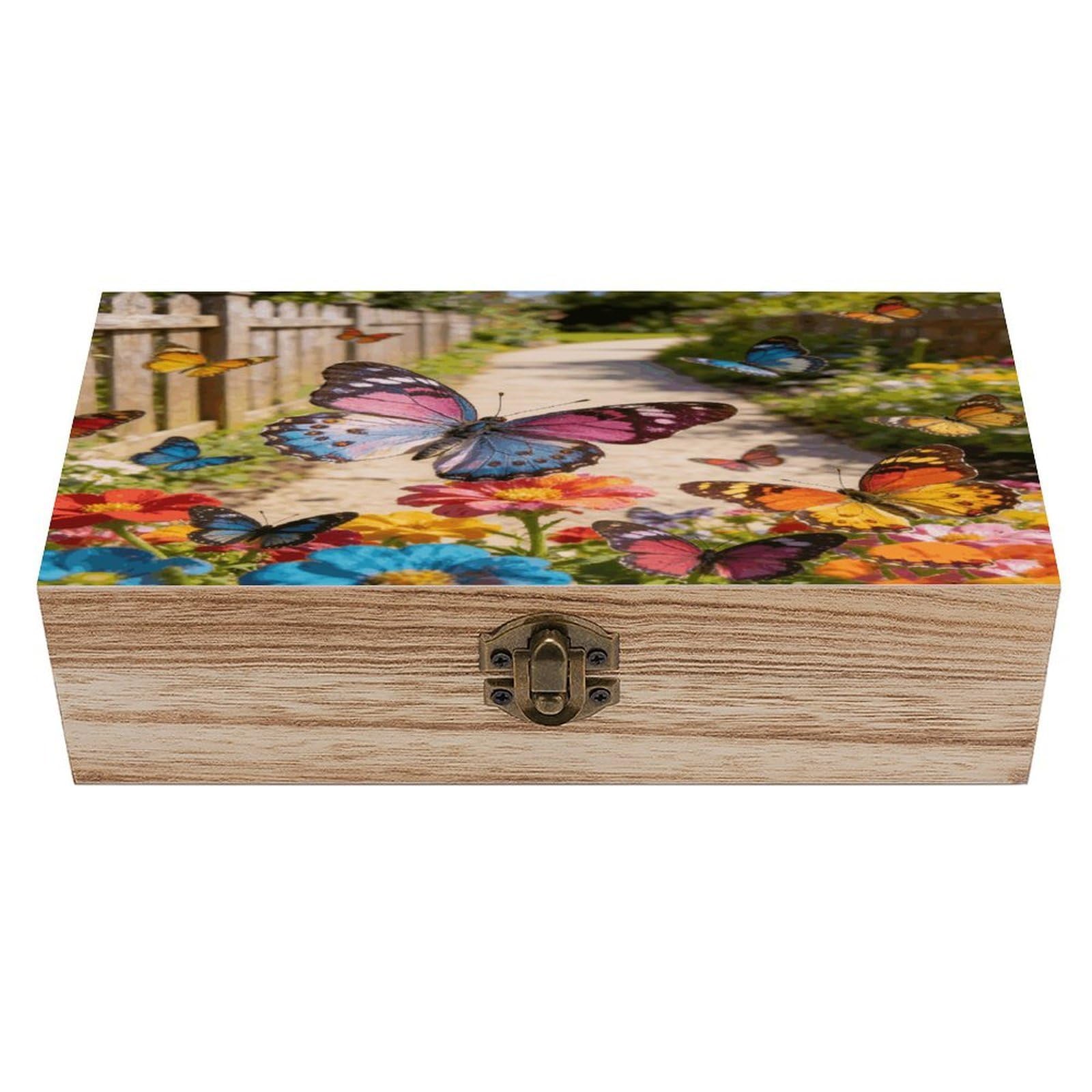 Khauerbc Men's Style Butterfly Dance Along The Flower Path Locked Wooden Keepsake Box With Hinged Lid For Crafts And Photo Storage,Keepsake Box Jewellery Organiser Unique Gift Ideas For & Wo