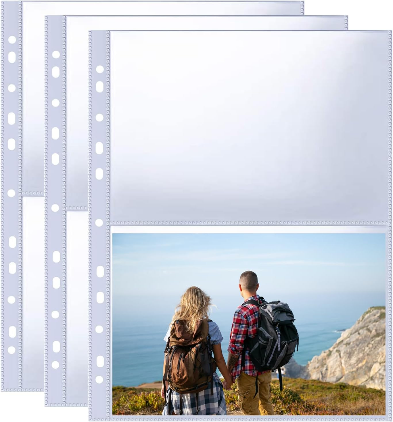 50 Pack 200 Pochette Photo A4 Transparente 0,2mm - Classeur Album Photo Perforé 11 Trous