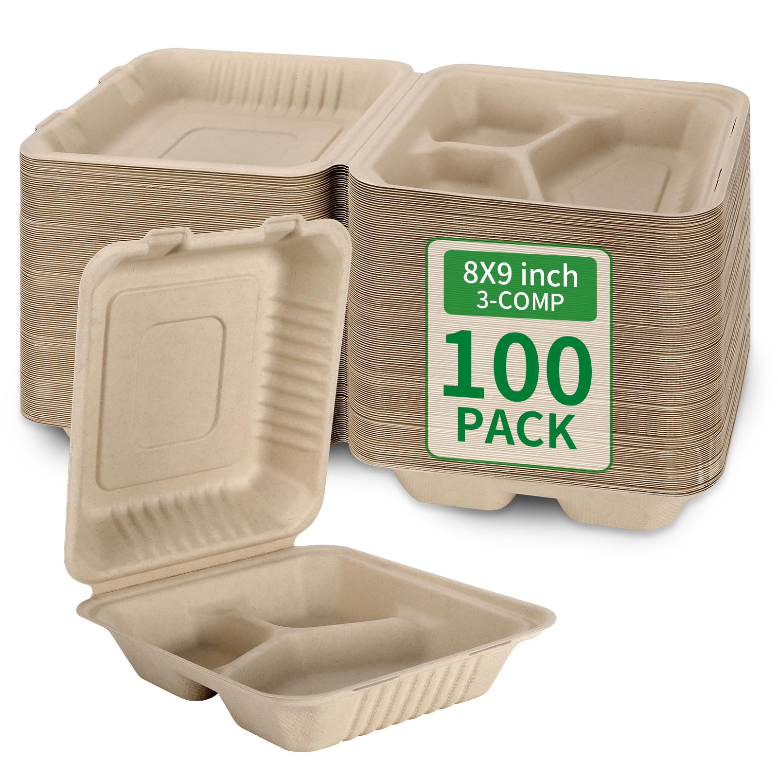 Amazon.com: Aricsen 100 Pack 3 Compartment Compostable 8x9 Inch