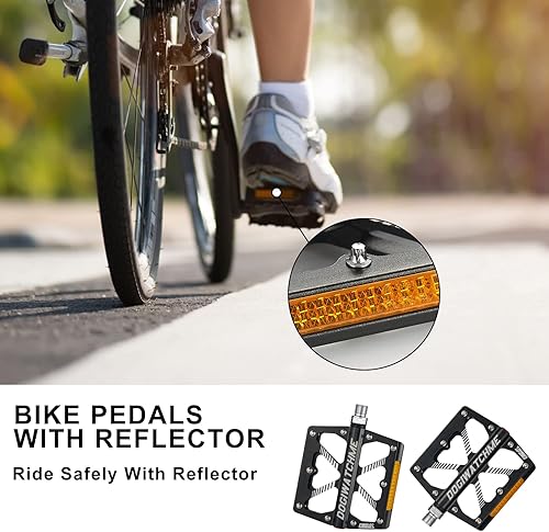 Miniatura 3 de Pedales de bicicleta de montaña, pedales MTB, 3 rodamientos de aluminio antideslizante de 916 pulgadas con reflectores, pedales anchos de bicicleta