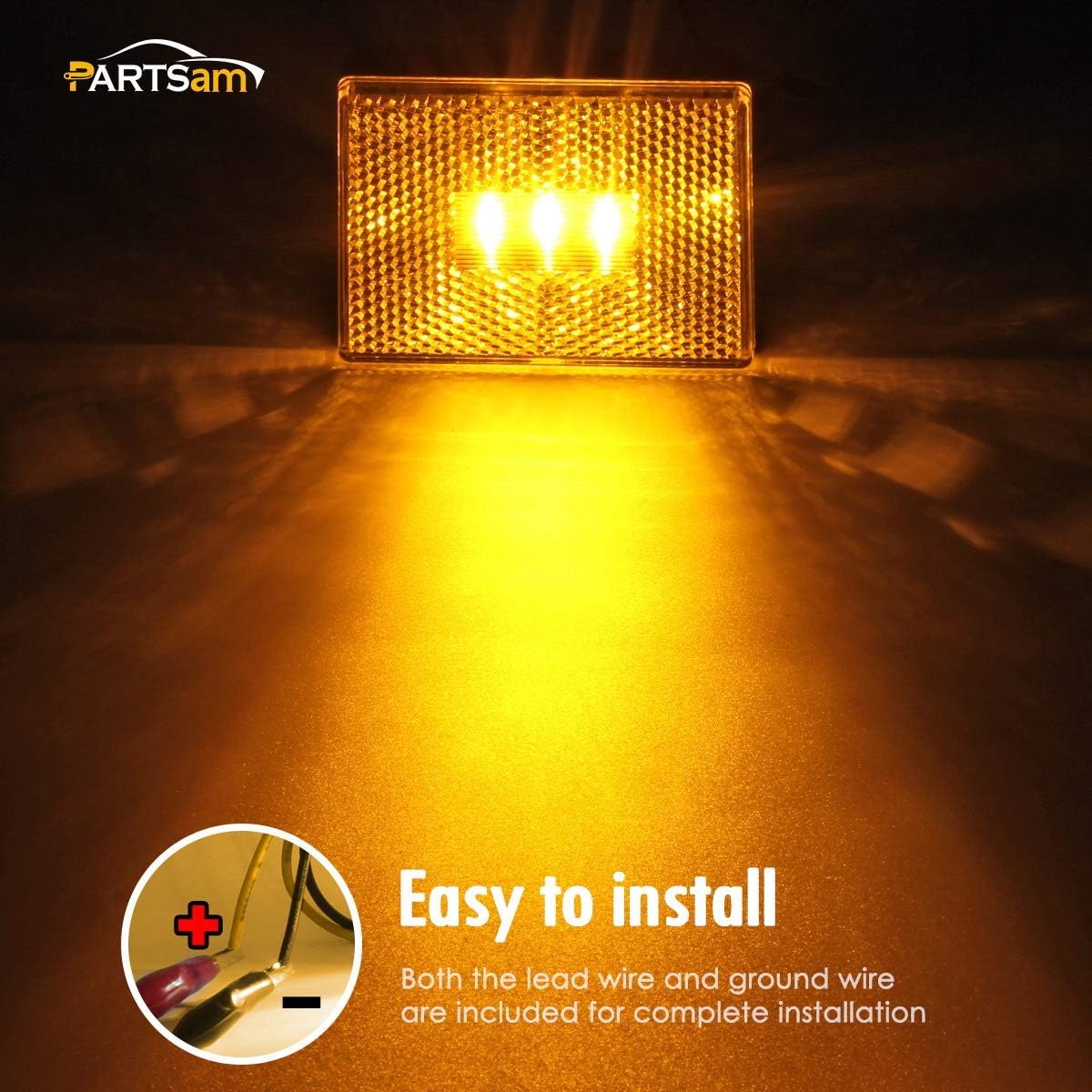 Partsam 8 Pcs(6 Amber + 2 Red) Square LED Trailer Side Marker Light with Reflector Stud Mount 3LED, 2-4/5" Rectangular LED Truck Trailer Light Side Reflex