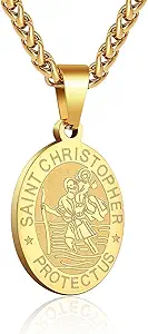 P. BLAKE Oval Saint Christopher/Michael/Joseph/Jude/Virgin Mary/Joseph/Francis/Patrick/Anthony/Benedict/Thomas Necklace for Men Women, Stainless Steel Catholic Patron Pendant with Chain 24 Inches
