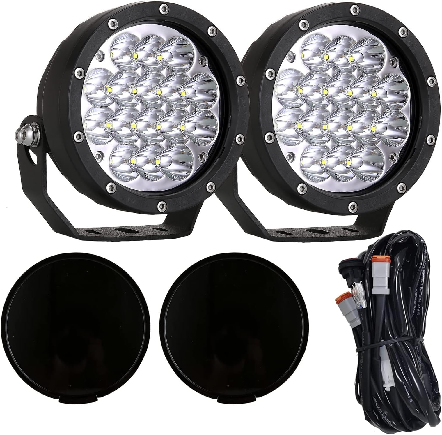 BIGLION.X Pair 5 Inch Led Driving 160w Round Spot Light Driving Spotlights with Black Cover 12V 24V for Pickup Trucks SUV UTV ATV 4x4, 5Inch 6000K white offroad lights