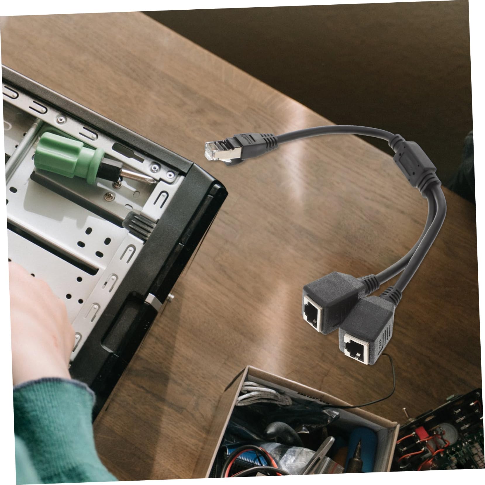 KICHOUSE Ethernet Cable Coupler Adapter 1 Male to 2 Female Network Cable Splitter for and Laptop