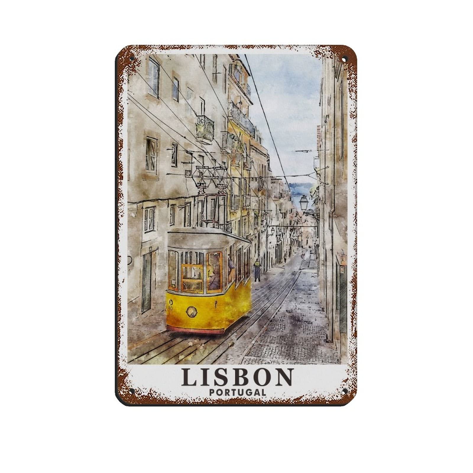 Kziwq T293 Metal Tin Sign Lisbon Portugal Painting Travel Tin Signs Retro Bar Pub Diner Cafe Home Bathroom And Room Art 15X30cm