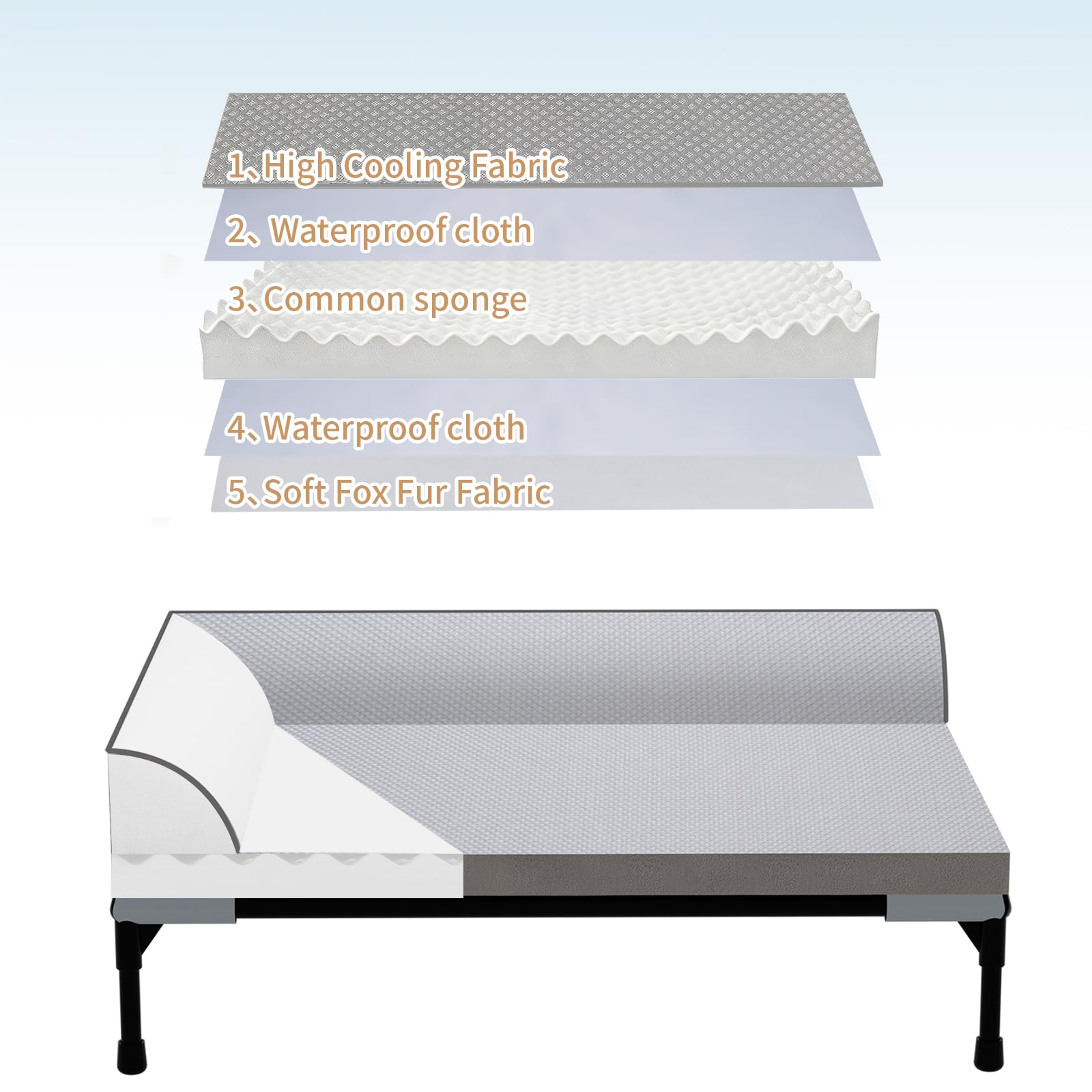 WARKEY Elevated Cooling Dog Bed, Orthopedic Pet Bed for Medium Dogs, Removable Washable Cover, Indoor & Outdoor Raised Pet Bed with Breathable Mesh, Size: 42"*30"*7" - image 4