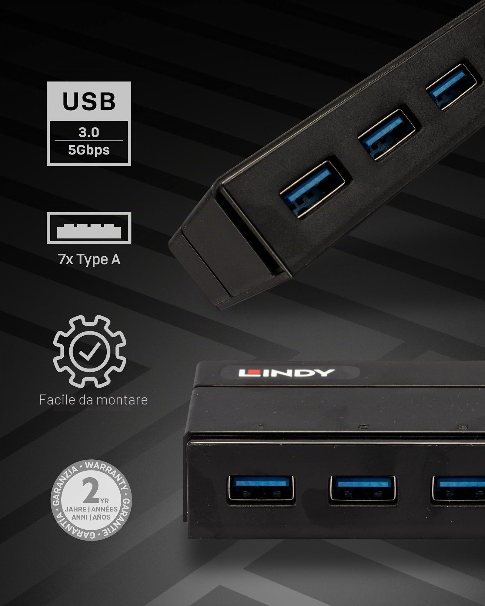 Lindy 43228 Hub USB 3.0, 7 Porte