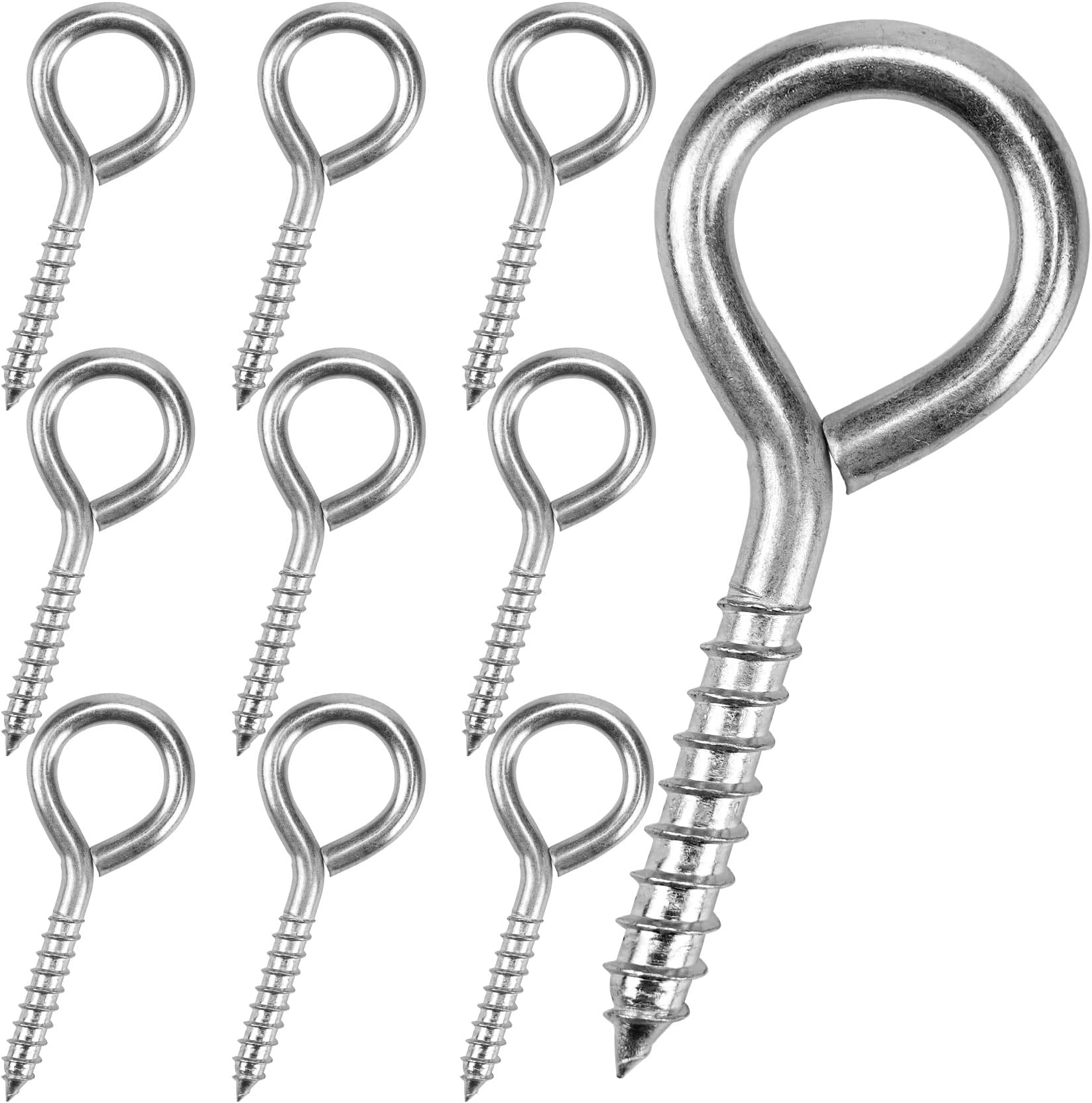 10 Pack 3.2 Inches Screw Eyes, Heavy Duty Screw in Eye Hooks for Securing Cables Wires, Self Tapping Screws Eye Bolts for Indoor & Outdoor Use