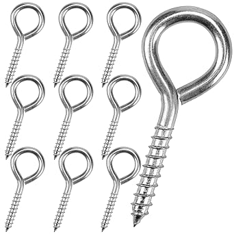 EUCARLOS 10 Pack 3.2 Inches Screw Eyes, Heavy Duty Screw in Eye Hooks for Securing Cables Wires, Self Tapping Screws Eye Bolts for Indoor & Outdoor Use