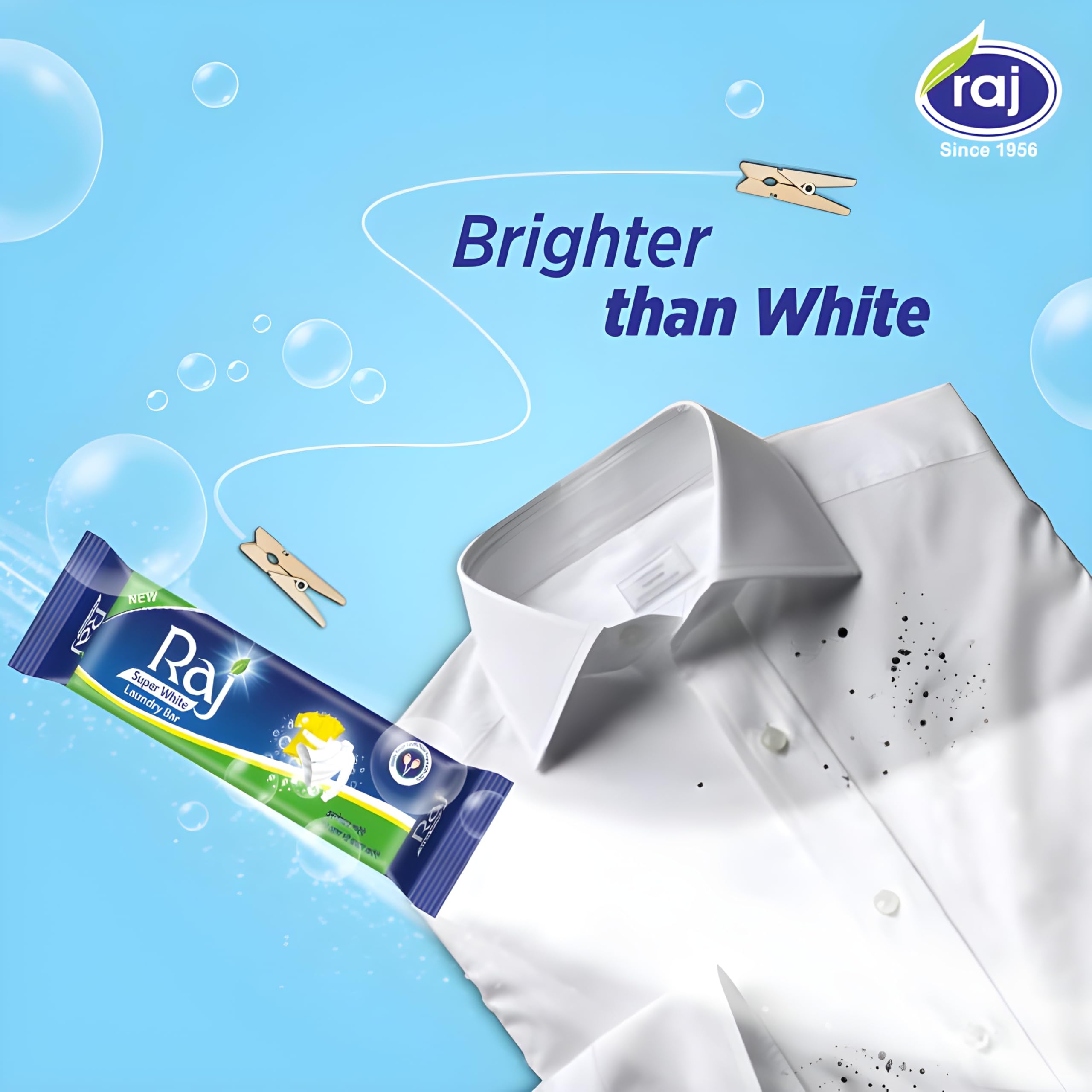 Raj Super White Laundry Soap Bar for Clothes | Tough Stain Remover | Fresh Fragrance | Gentle on Fabrics | Trusted Since 1956 | 60g x 20 Bars Pack 3