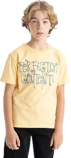 تيشرت منسوج بأكمام قصيرة ورقبة دائرية ضيقة وقصة عادية للأولاد C4652A8 من ديفاكتو