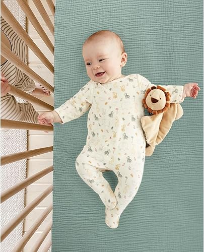 Miniatura 6 de lulumoon Sábanas de muselina para cuna sábanas bajeras suaves y transpirables para cuna para niños, sábanas de hojas verdes para cuna estándar,