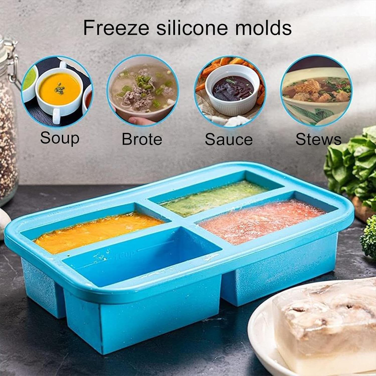 Soup Cube Freezer Tray - Safe And Reusable Utensil,Broth Freezing Molds,For Home And Kitchen Freezing Food And Cocktails For Family And Friends