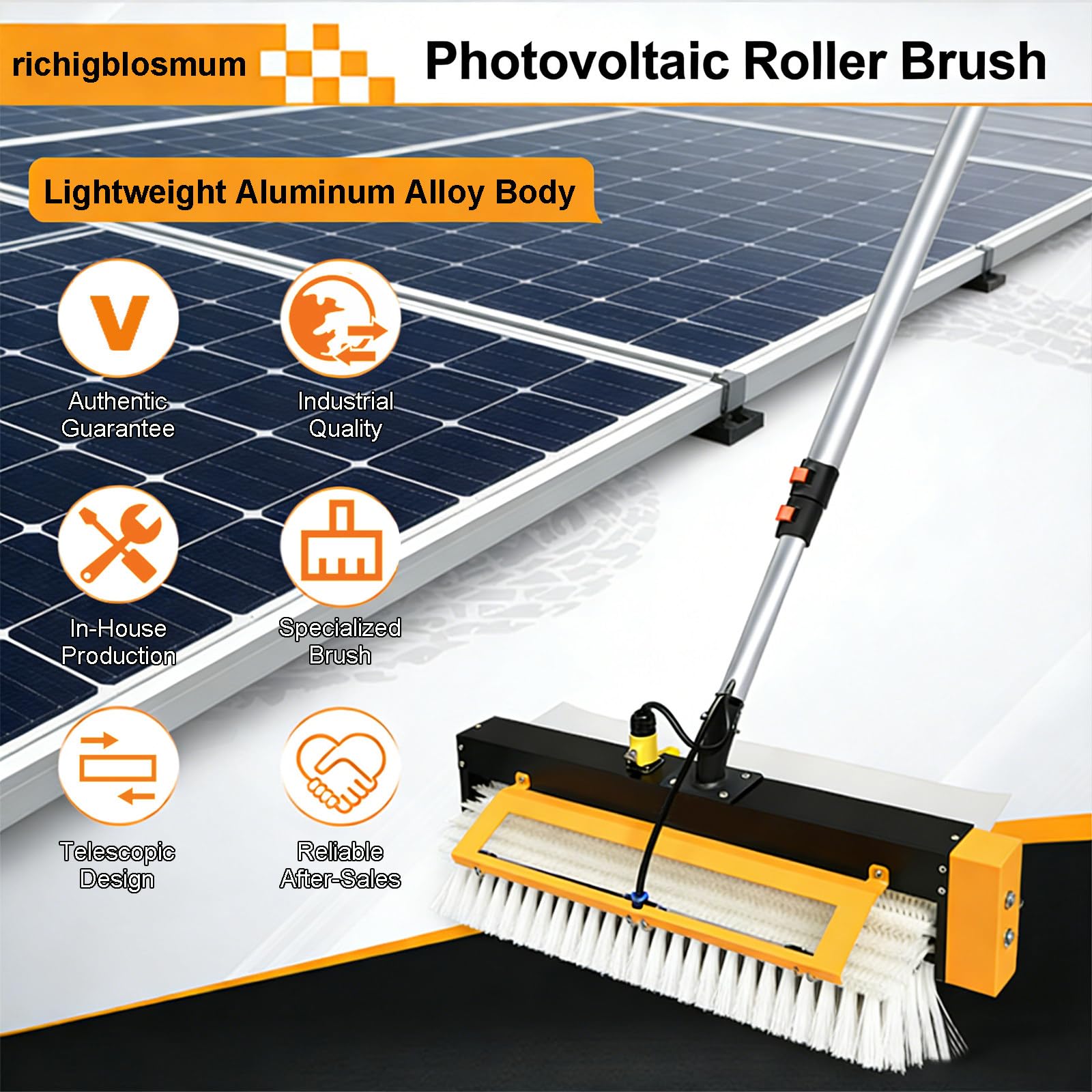 Herramientas De Limpieza Fotovoltaica – Nessuna Scala Necessaria, Asta Telescopica ad Alimentazione Idrica, Spazzola Rotante 380rpm per Tetti Alti, Finestre e Pannelli Solari per Camper Cordless-5.6M
