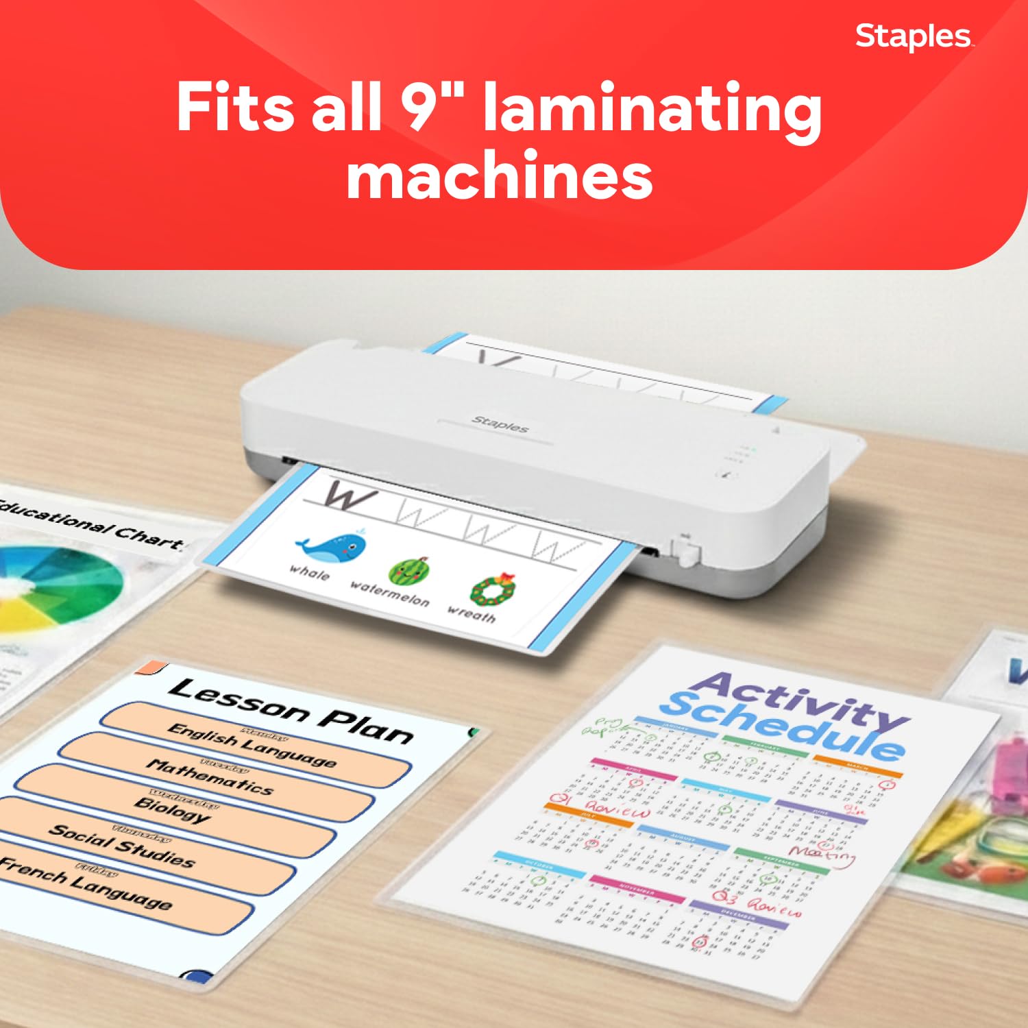 Staples Letter Size Thermal Laminating Pouches, 5 mil, 100 pack