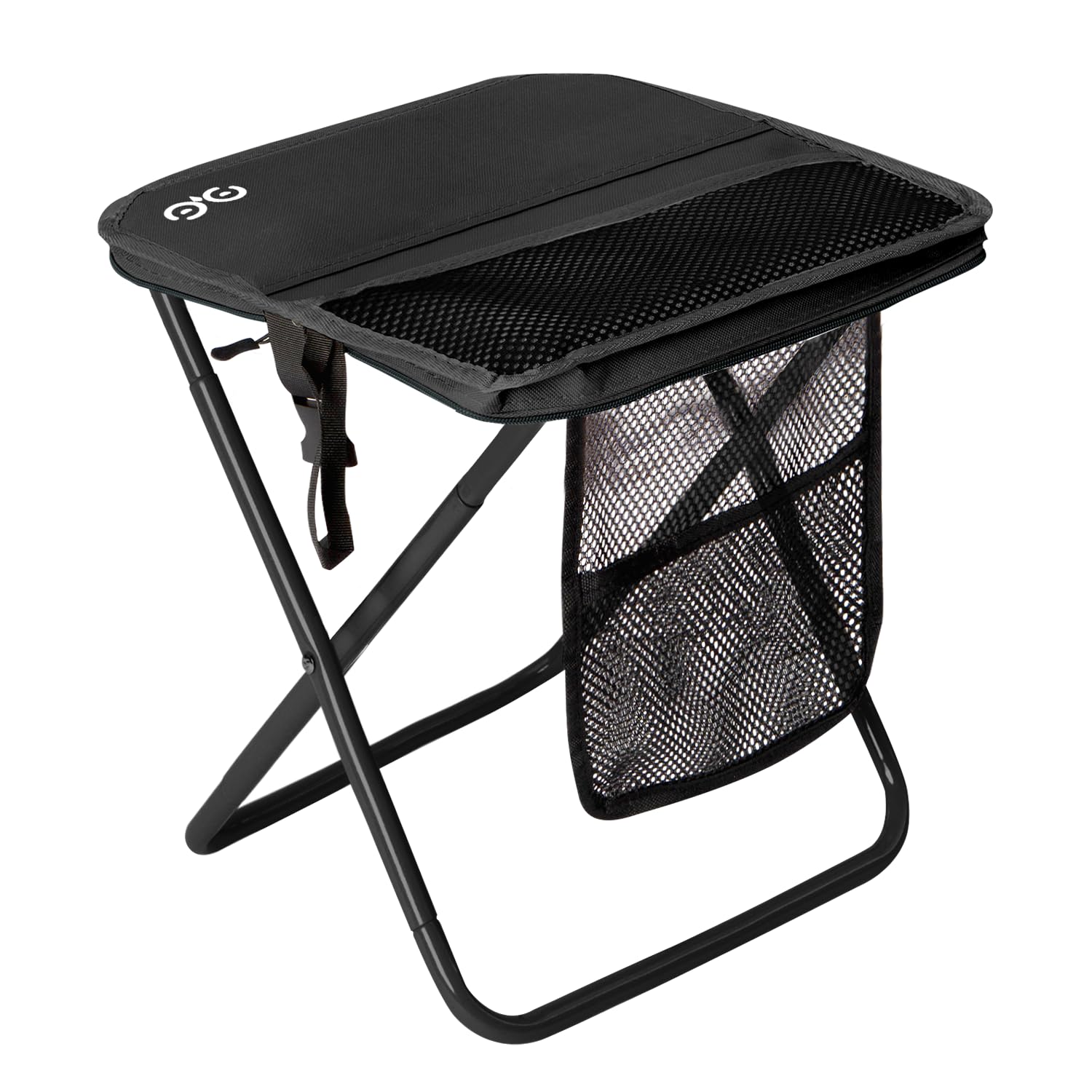 CAMDOOR Portable Collapsible Stool, 16″Folding Stool with 3 Side Pockets and Shoulder Strap, Extra Large Camping Chair Supports 400 lbs, Ultralight Portable Seat for Outdoor, Hiking, Fishing (Black)