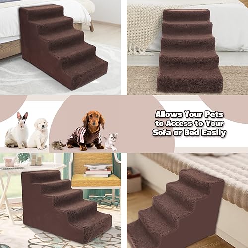 Miniatura 6 de HEVOL Escalones para mascotas para cama alta, escaleras ampliadas para perros de 5 niveles con funda extraíble y lavable, escaleras de plástico para