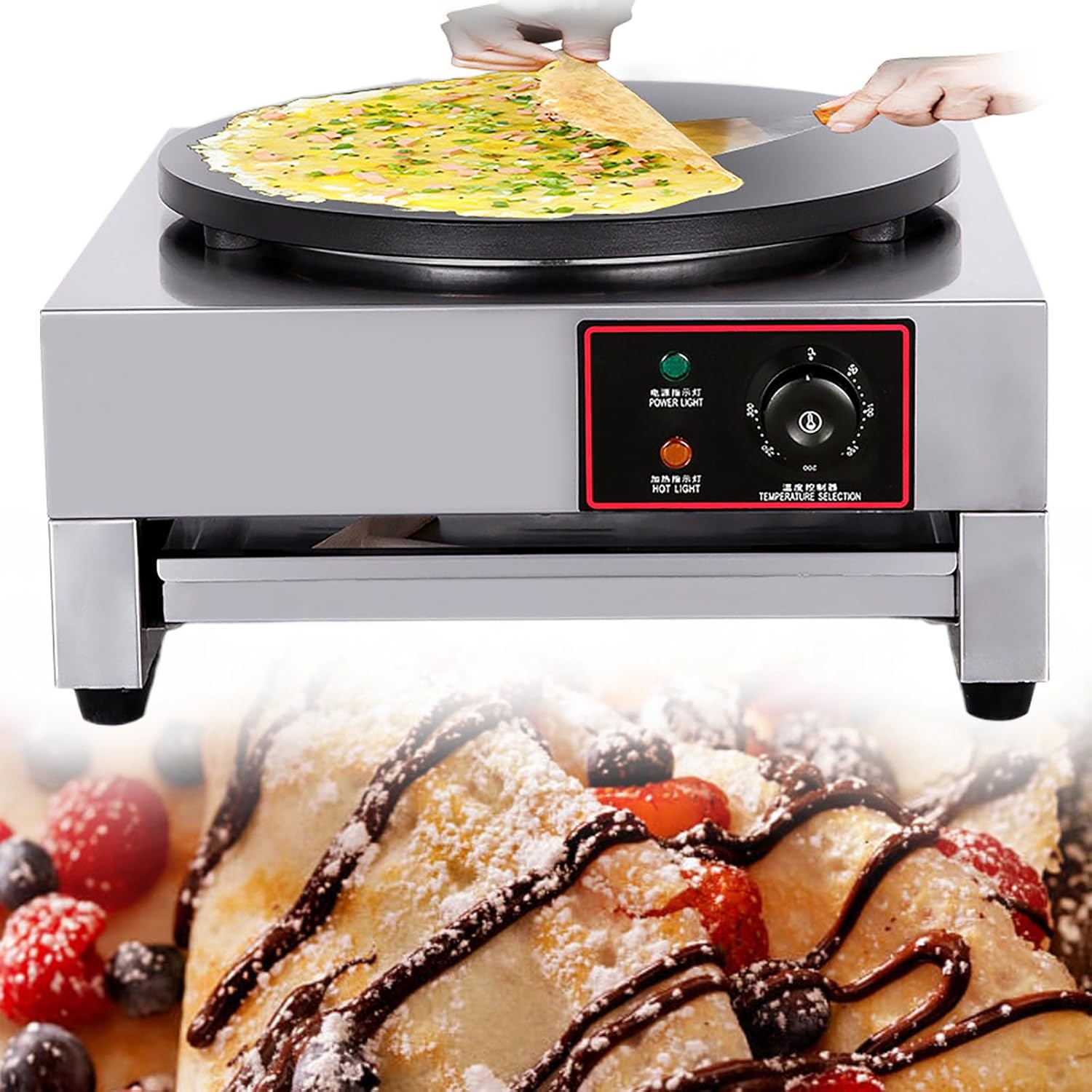 Griddle & Crepe Maker, Nonstick Crepe Pan, Commercial Desktop Pancake Griddle, 40cm / 16 Inch Nonstick Cooktop,Electric,