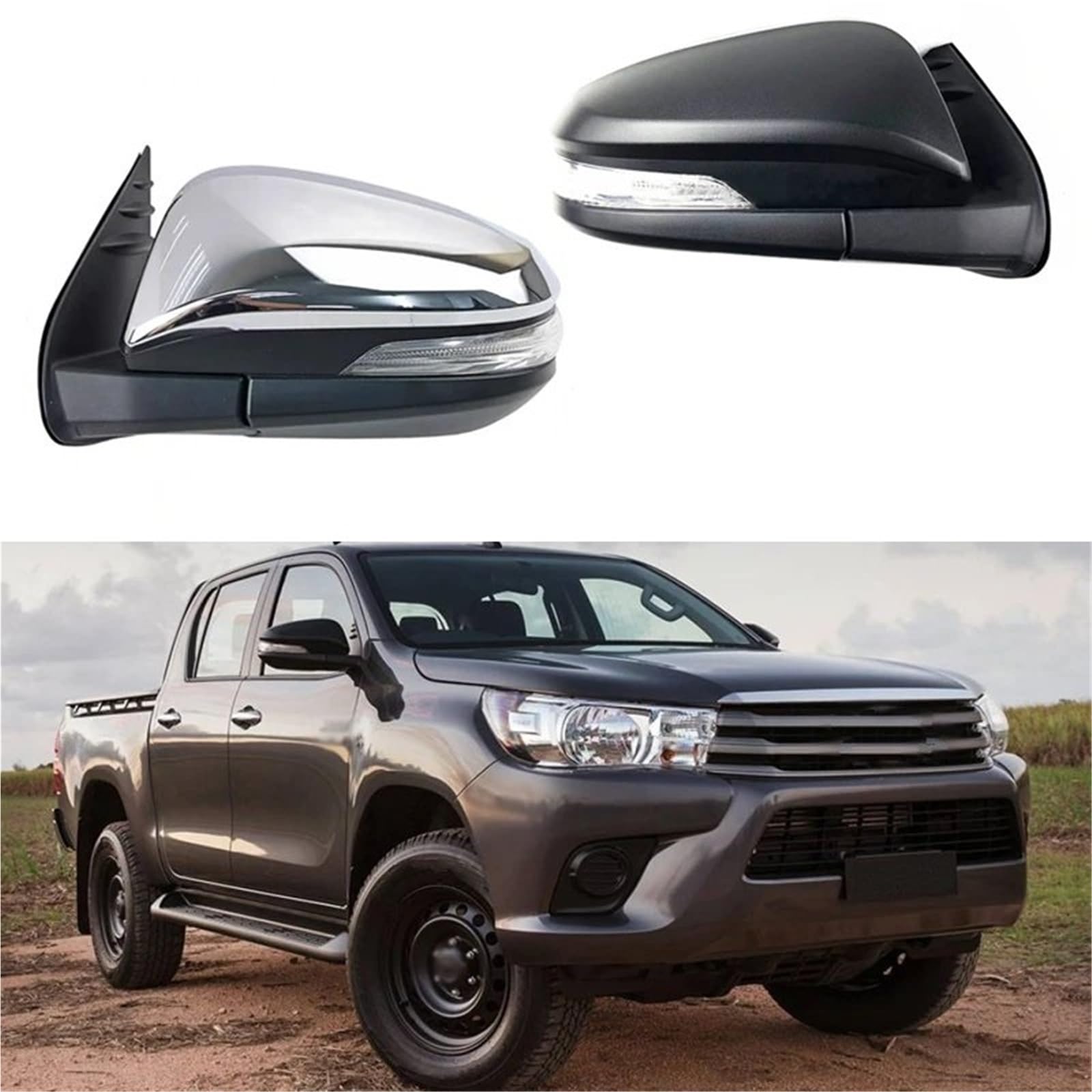 Rétroviseur Latéral Gauche Pour Toyota Hilux 2015-2020 - 3 Fils, Peinture Noire, Rabattable Manuellement - Champ De Vision Large - 8