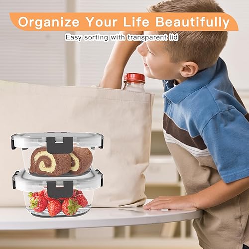 Miniatura 6 de Paquete de 2 recipientes de vidrio de 11 onzas para preparación de comidas, reutilizables, recipientes de vidrio con tapas, recipientes para