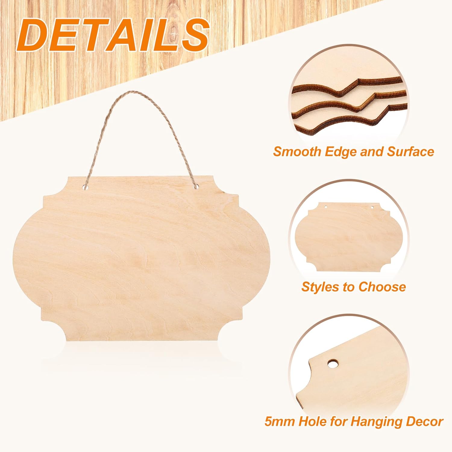 MECCANIXITY 未完成 ハンギングウッドサイン ブランク ロープ付き 22.9 cmx15.2 cm 未完成の木製クラフトボ