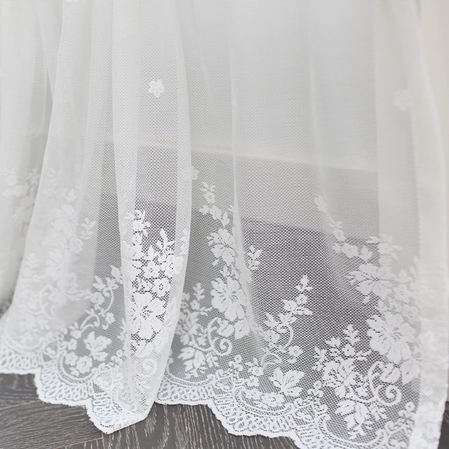 Short Curtain for Small Window White Sheer Transparent Voile Curtain Net Curtain Lace Embroidery Valance Drapes Half Curtain for Kitchen Café Bedroom Cabinet Curtain Door Curtain