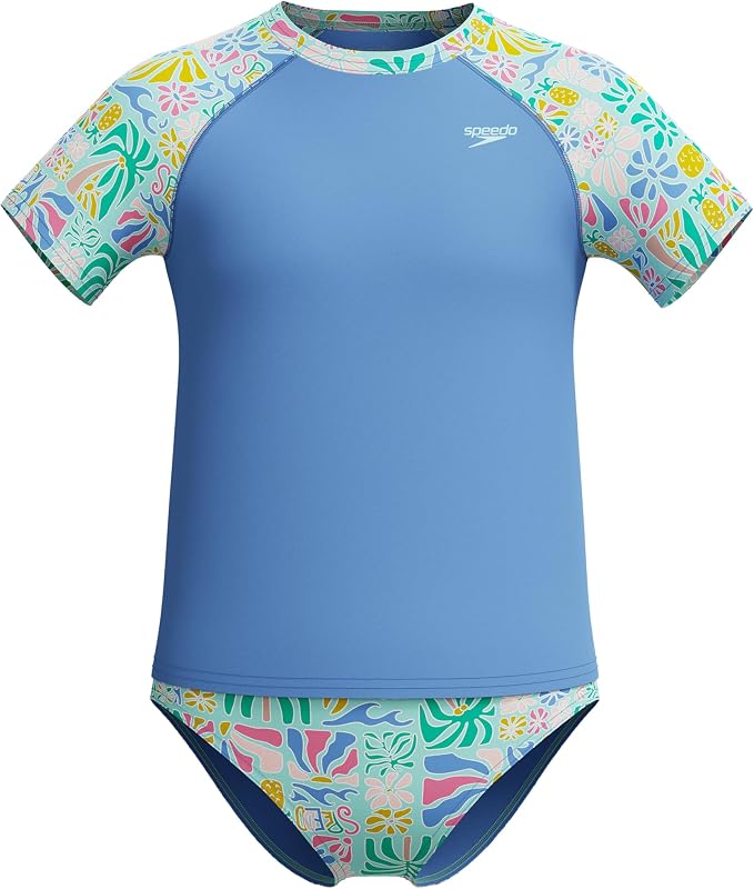 Speedo Girl's Uv Swim Shirt Short Sleeve Rashguard Set