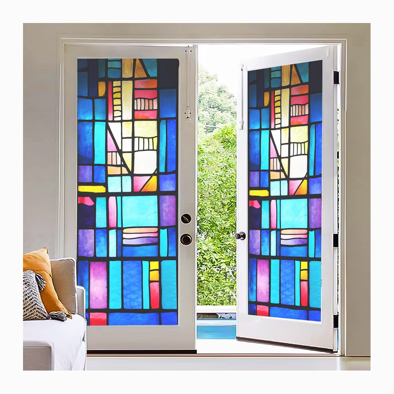 Siunwdiy Stained Glass Window Film,European Church Mosaic Art Stained Glass Film,Static Cling Privacy Window Sticker,H,40x100cm(16x39inch)