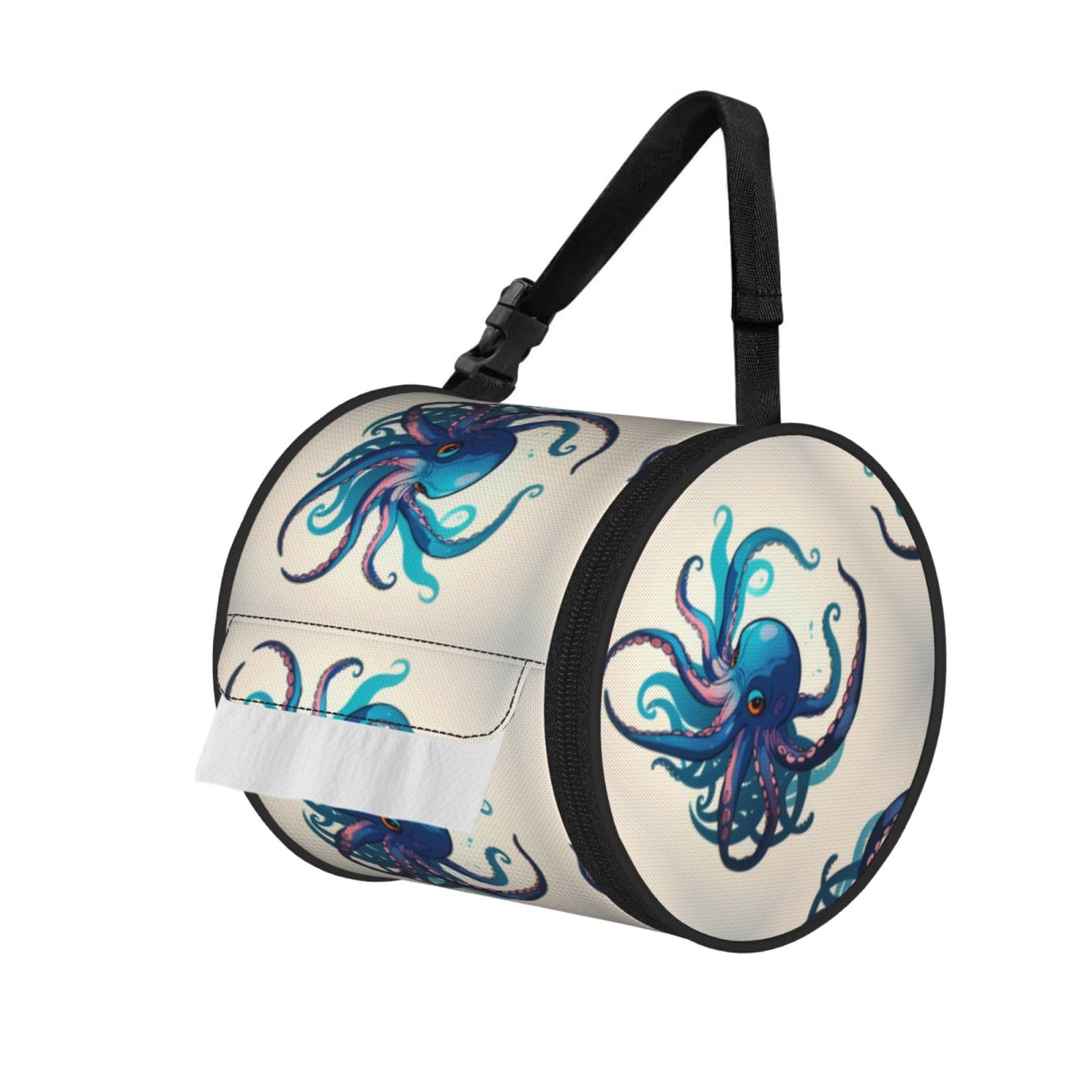 Jiuty Black Blue And Purple Octopus Print Cylinder Tissue Organizer Bag With Strap, Portable Toilet Roll Holder For Camping Car