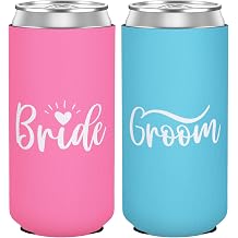 Bride and Groom Can Coolers Set of 2, Insulated Neoprene Drink Sleeves for Wedding Favors, Best Wedding Gift for Newlyweds