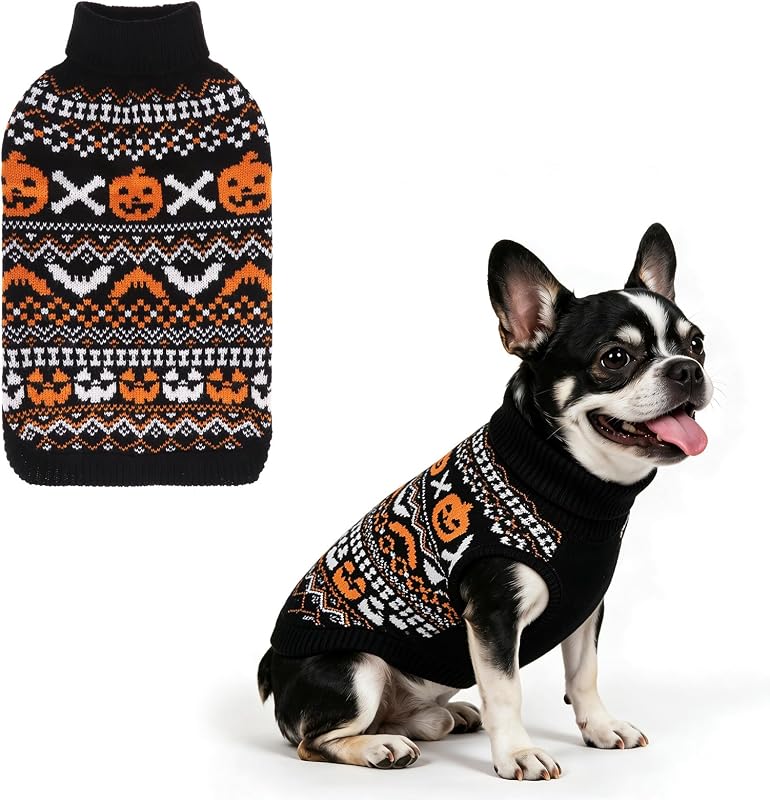 Suéter de Tricô para Cães KOOLTAIL com Gola Alta e Estampa de Halloween, Tamanho S