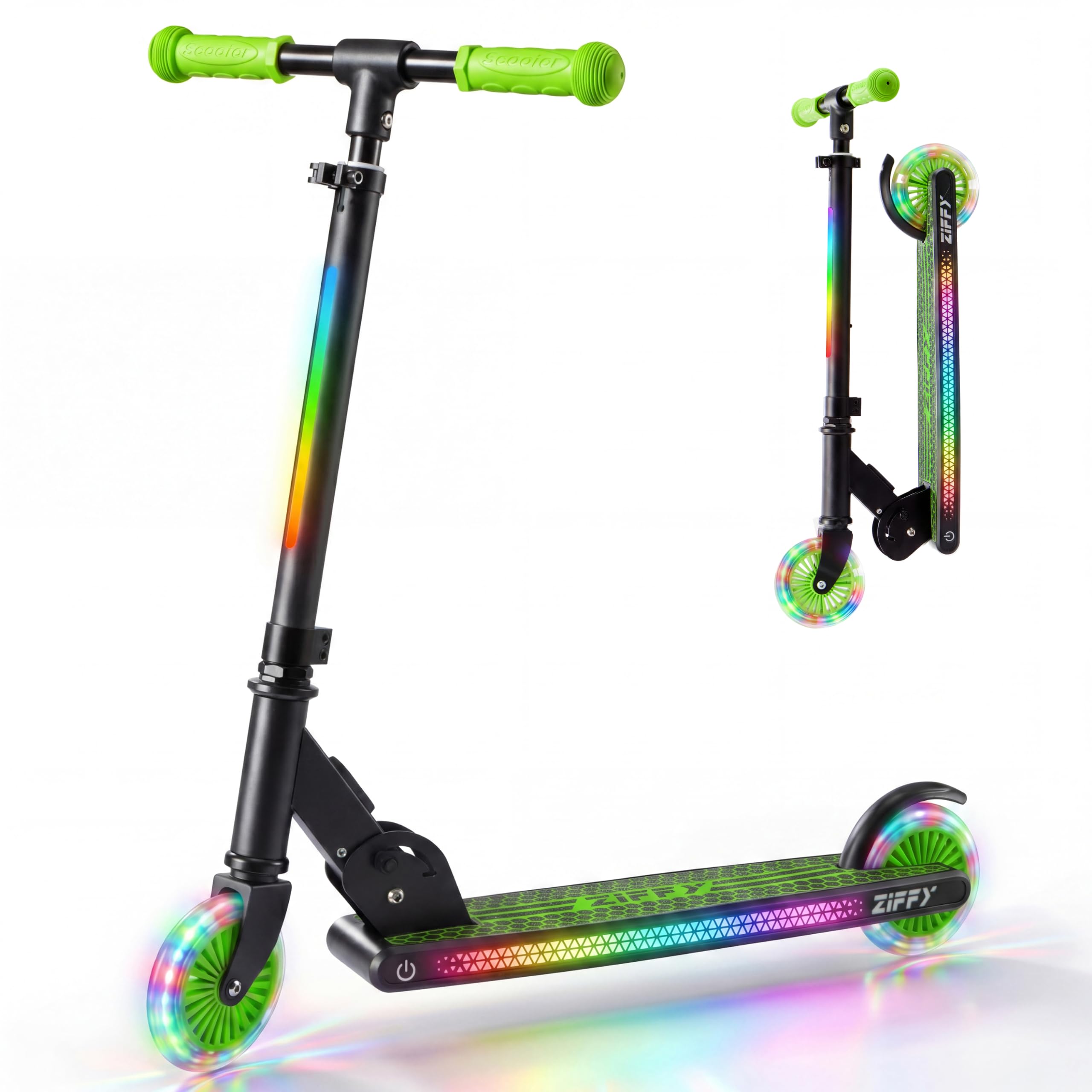 ZIFFY Dwukołowy świecący skuter Kickscooter zielony