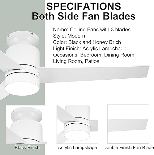 Miniatura 5 de Ventiladores de techo de 52 pulgadas con control remoto de luces ventilador de techo blanco empotrado para dormitorio, ventilador de techo