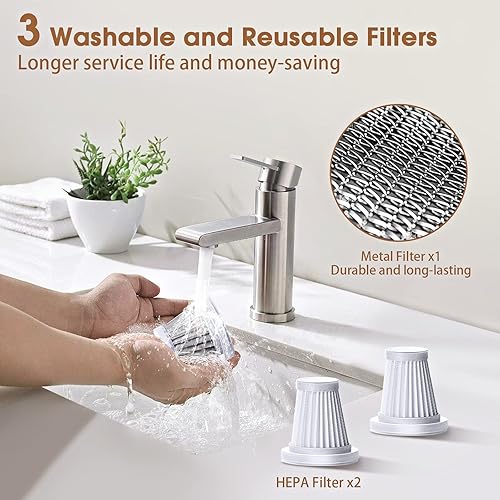 Miniatura 6 de Mini aspiradora de automóvil, aspiradora recargable inalámbrica de alta potencia de 12000 PA, 3 en 1, 3 filtros lavables y motor sin escobillas de