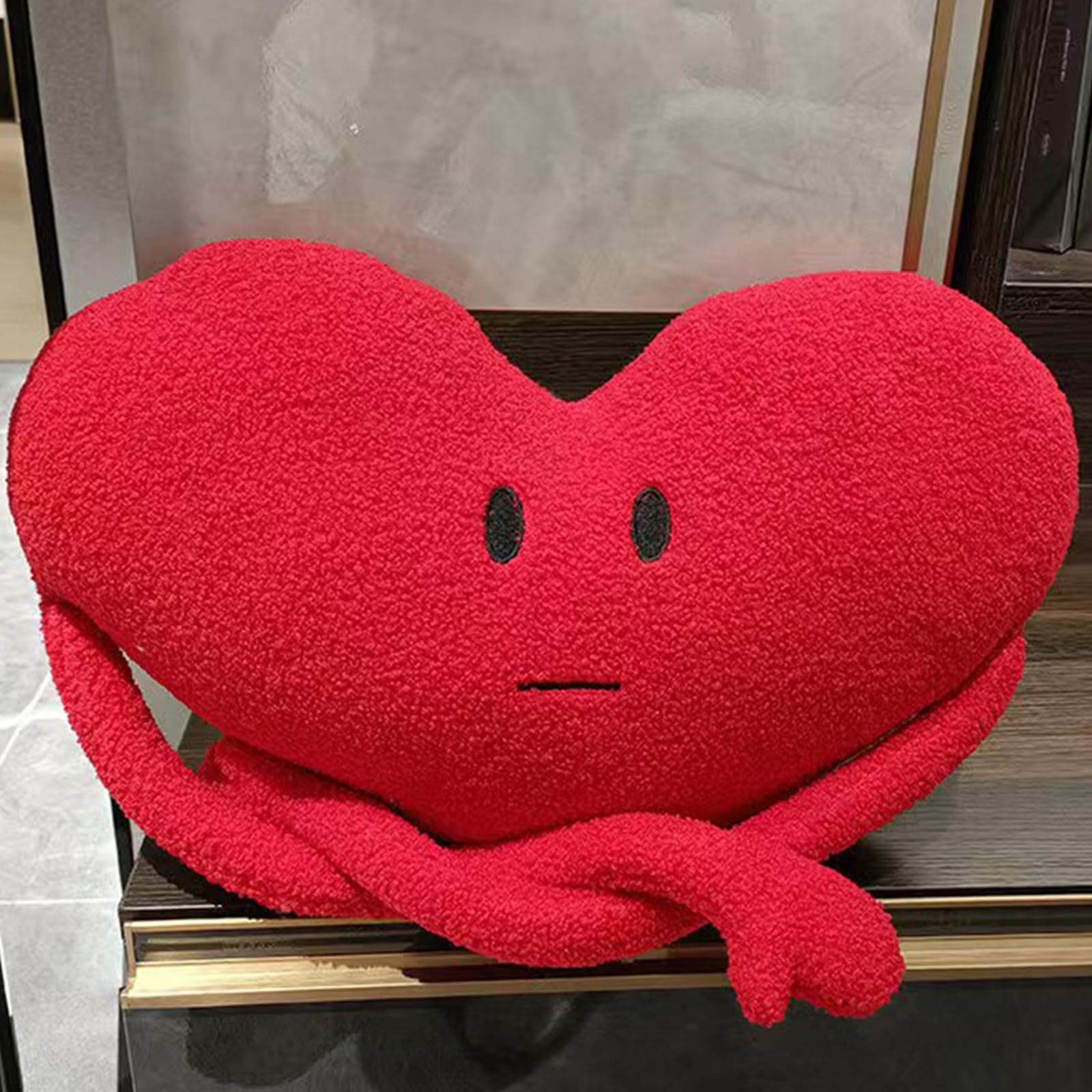 Red Heart Pillow, 3D Fluffy Red Throw Pillow, 17.8x12 Inch Cute Plush Soft Emoji Throw Pillows for Couch Bed Living Room Valentine's Day Gift(Expressionless)