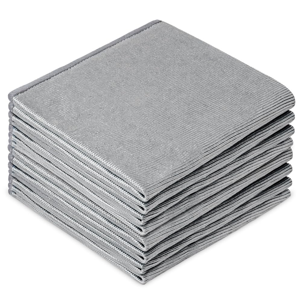 HOTUT8 x Magic Glass Cleaning Cloth, Microfibre Glass Cloths 40×30cm, Double-Sided Lint Free Microfibre Cleaning Cloth for Polishing Wine Glass, Windows and Mirrors, Glass & Polishing Cloth, Grey