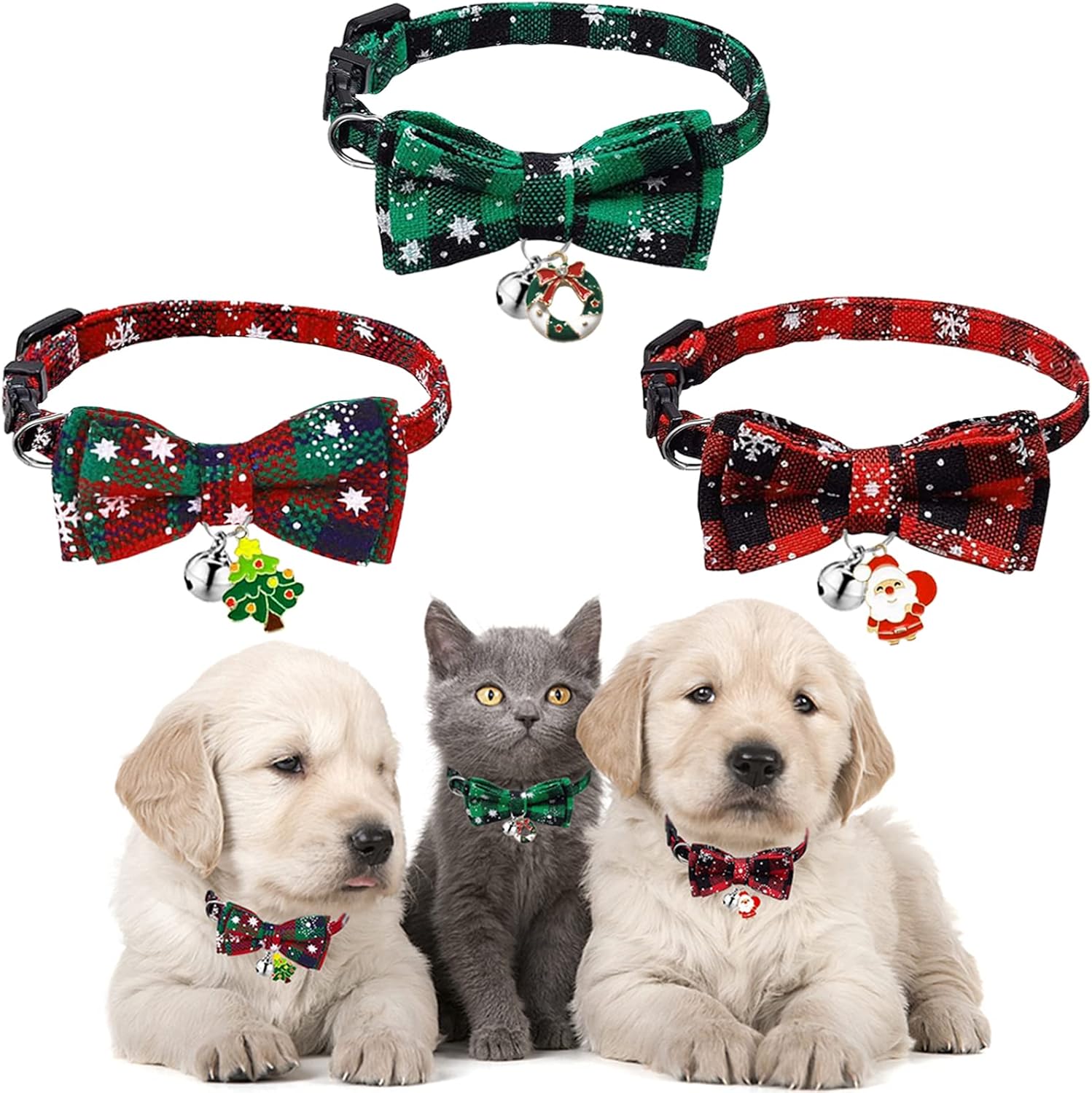Pet Supplies Christmas Cat Collars, 3 Pieces Plaid Design Adjustable