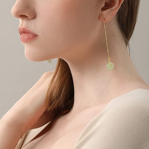 Miniatura 4 de DAUMIER Jade Donut Green Jewelry Set Handmade Necklace Earrings S925 14K Gold Plated Jade Pendant Natural Hetian Jade Drop Jewelry Birthday Gift for
