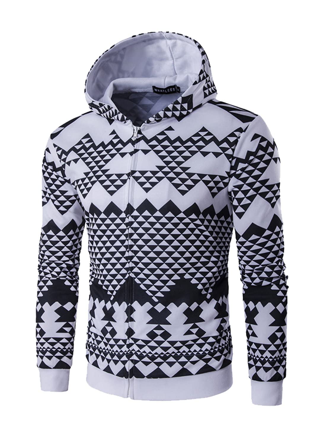KTM Healthcare® M (US 38), White-6 : Men Zip Front Long Sleeves Multi Pattern Slant Pockts Hooded Coat-image-39