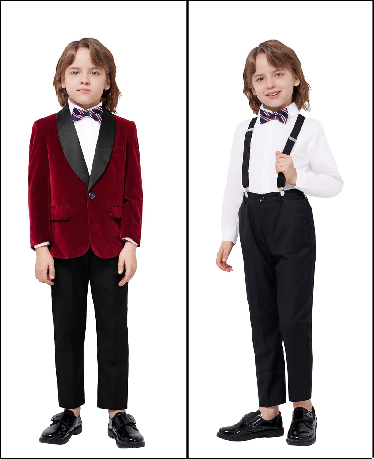 MAGE MALE Boys Velvet 3 Pieces Suit Multiple Colour Jacket Pants Set for Wedding Prom Party Tuxedo with Kids Suspenders - Image 5